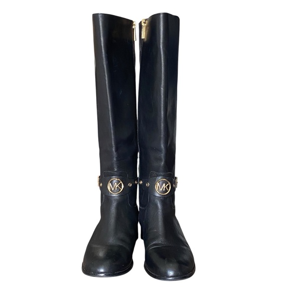 Michael Kors Black Leather Knee High Rising Boots size 8 - Picture 1 of 12